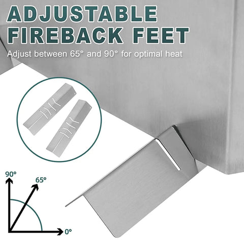 Adjustable Steel Heat Deflectors With Base And Back Panel For Efficient Home Heating In Fireplaces, showing adjustable fireback feet.