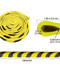 Heavy Duty U Channel Edge Corner Guard 197 Inch Yellow Black Self Adhesive NBR Foam Safety Tape rolled with dimensions shown.
