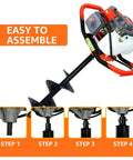 Assembly steps for 72cc Gas Powered Post Hole Digger With 4 Inch, 8 Inch And 12 Inch Auger Bits and 24 Inch Extensions