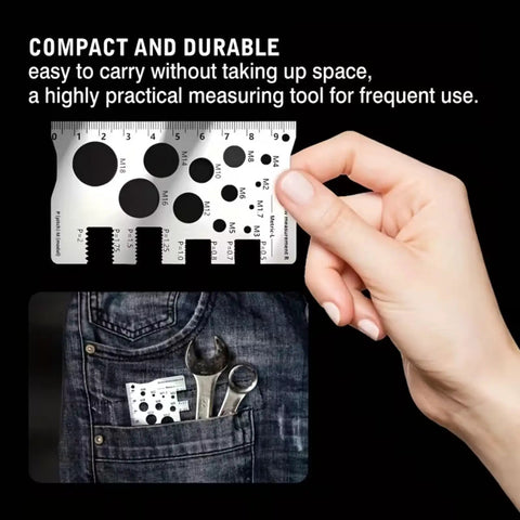 Sturdy Stainless Steel Screw Measuring Ruler With Precision Thread And Distance Gauge For Screws Bolts And Nuts, Durable Rust Resistant Thickened Forged Design For Easy Read, Quick Fits, And Accurate Sizing, compact steel thread gauge in pocket