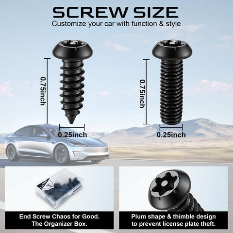Anti Theft License Plate Screws Kit For Front And Rear Frames With Stainless Steel M6 Quarter Inch Heavy Duty Tamper Proof Screws