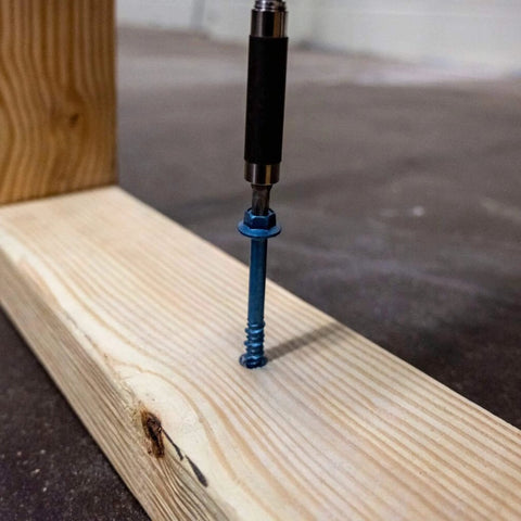 Beefy Combo Pack Of Star Drive Hex Washer Head Masonry Screws With 50 Pieces Including Driver Bit And Masonry Drill Bit, Five Sixteenth Inch By Two And One Quarter Inch Concrete Screws, Rust Resistant High Strength For Tough Installations being used on wood