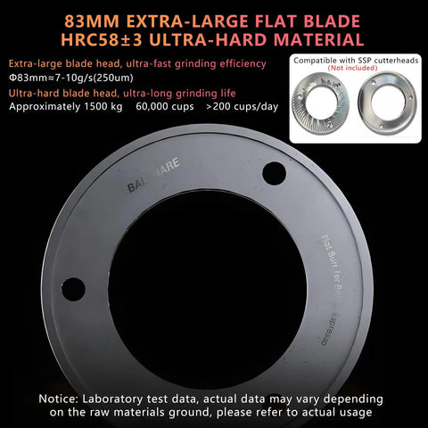 83mm flat burr blade made of ultra-hard HRC58 steel for Straight Up Commercial Flat Burr Coffee Grinder For Cold Brew And Espresso With Smart Digital Screen And Auto Presets For Consistent Grinds That Hit Different Every Single Pour.