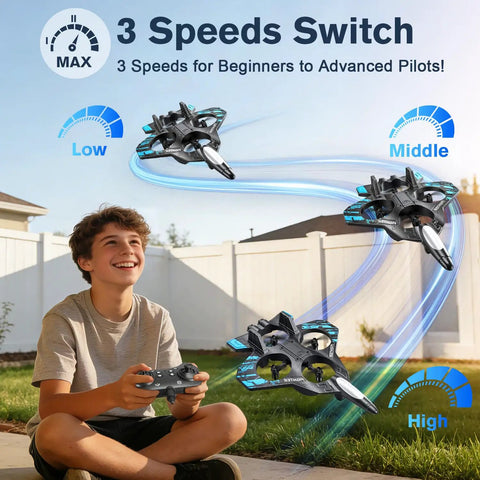 Boy flying Blue Foam RC Airplane With LED Lights Dope Jet Fighter Style 360 Degree Flip And Stunt Roll 2.4GHz Remote Control Plane