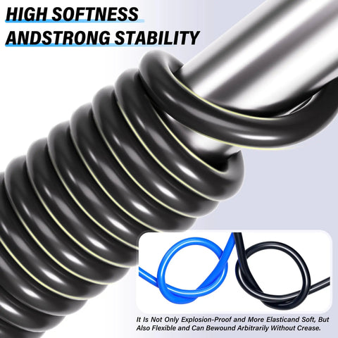 Black Polyurethane Air Hose 6mm OD 4mm ID 32 Meter 100 Foot Kit coiled, showing flexibility and stability for pneumatic tools.
