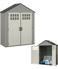 Everett 6x3 Ft Vertical Storage Shed With Lockable Double Doors Windows And Skylight Weatherproof Resin Outdoor Garden Shed.