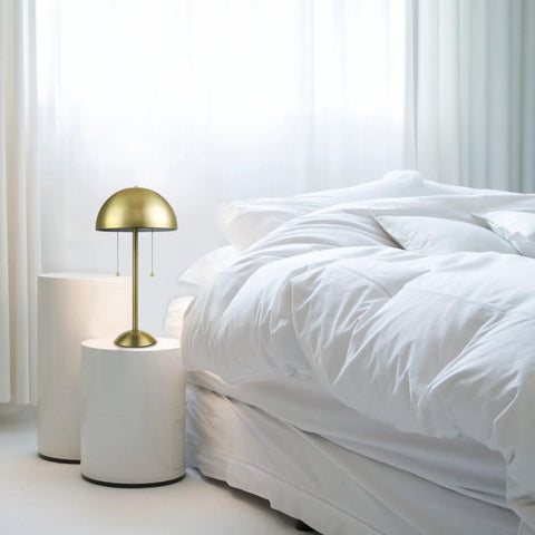 Haydel 21 Inch 2 Light Table Lamp In Matte Brass With Dual Pull Chains On Bedroom Nightstand, Modern Desk Accent Lighting