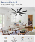 Modern living room with Huge 72 Inch Ceiling Fan With Lights And Remote For Indoor Outdoor Use Black Modern Design, 8 blades.