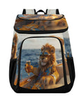 Yacht Inspired Insulated Cooler Backpack With Leakproof Waterproof Design 30 Can Capacity 30L featuring a lion in sunglasses
