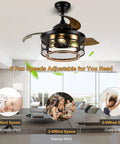 36 Inch Farmhouse Ceiling Fan With Lights, dope retractable cage blades, black industrial style in a modern living room