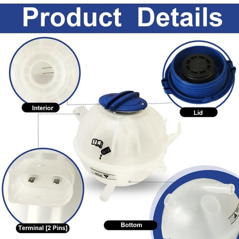 Durable Coolant Reservoir Tank With Cap keeps your ride cooling slick with detailed views of lid, interior, and connection points.