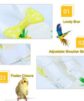 Reusable Bird Diaper With Waterproof Inner Layer For Cockatiels And Parrots, yellow bow, adjustable straps, fasten closure