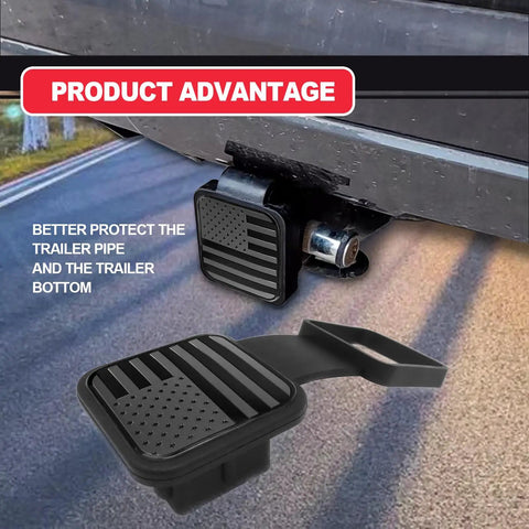 Beefed Up Heavy Duty 2 Inch Receiver Hitch Cap With Dust Proof Plug attached to vehicle, highlighting durability and protection features.