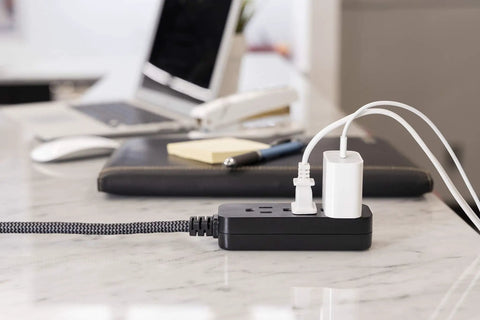 Pro Mini 3 Outlet Power Strip With 6 Inch Designer Braided Cord, Flat Plug, Grounded, UL Listed, Black And Gray Chevron Cable