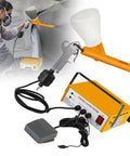 Heavy Duty Electrostatic Powder Coating Gun Kit w/ Control Panel & Pump, includes spray gun and foot switch for metal refinishing.