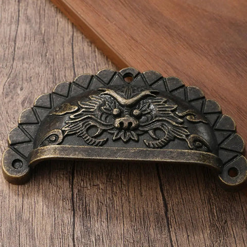 Old School Antique Bronze Lion Head Cabinet Handles Two Pack With Half Round Drawer Pulls for Wardrobes Cabinets and Cupboards