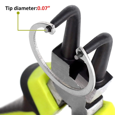 Beefy Four Piece 7 Inch Snap Ring Pliers Set Internal And External Circlip Pliers Kit close-up showing tip with retaining clip