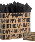 13 Inch Kraft Birthday Gift Bag With Tissue Paper And Greeting Card Black Happy Birthday Lettering Design Perfect For Men Women And Kids Eco Friendly Gift Bag For Any Occasion