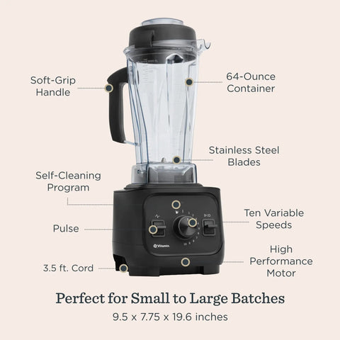 Real Deal Kitchen Workhorse Professional Grade Blender With Sixty Four Ounce Container Killer Motor For Smooth Consistent Blends Perfect Soups Sauces And Frozen Desserts Quick Rinse Clean Matte Black with 64 oz container and soft-grip handle.