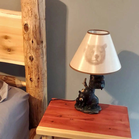 Rustic Black Bear Family Table Lamp With Charming Bear Face Shade For Cabin Vibes 20 Inch Tall Resin Construction Lodge Style Home Lighting For Dens And Living Rooms
