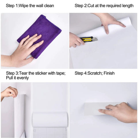 Step-by-step installation of 15.7In By 16.4Ft Matte White Peel And Stick Wallpaper No Fuss Self Adhesive Contact Paper.