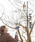 Person using Beast Power Gas Pole Saw With 16 Foot Reach And 42 7cc 2 Stroke Engine 11 Inch Cutting Bar Extension Pole on tree