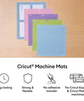 Multi-colored Cricut machine mats display, including the Standard Grip Adhesive Cutting Mat 12x12 Inch Green 3 Pack.