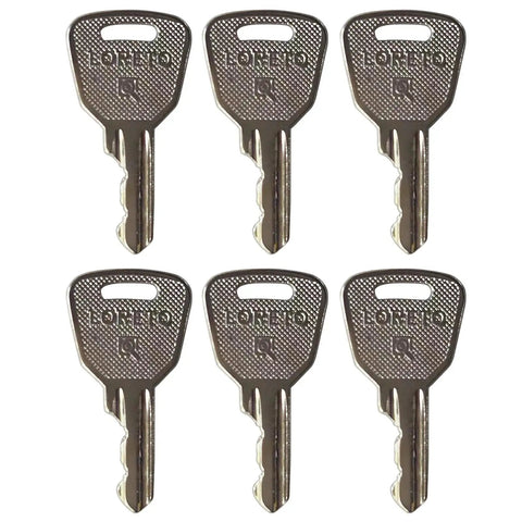 Six 4241A Ignition Keys With Loreto Logo In Silver Metal Replacement Key Set For Lifts And Elevating Platforms, Durable Cross-Hatch Head Keys, 6 Pack Included.