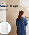 Heavy Duty 12 X 12 Flush Mount Drywall Access Panel With Secure Cam Latch Lock and Clean Concealed Hinge shown during wall painting.