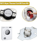 Dryer Heating Element Kit Compatible With Whirlpool Cabrio Kenmore He2 He3 Maytag Dryers Replacement NiCr Coil With Durable Mounting Supports For Fast No Fuss Install Even Heating And Long Lasting Performance image showing dryer thermal cut-off fuse kit components and installed view.