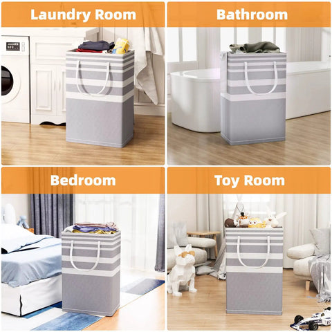 Four settings using Three Pack 75L Laundry Basket Set With Collapsible Design Grab-and-Go Waterproof Hamper And Extended Handles For Easy Carry