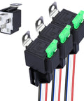 3 Piece 12V Fuse Relay Harness Set With Built In 30A Blade Fuse, 4 Pin SPST Automotive Relays, Heavy Duty 14 AWG Wiring Kit