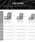 Size guide for Waterproof Stretch Office Chair Cover With Durable Zipper Washable Removable Spandex Slipcover For Desk Chairs Dustproof Soft Seat Protector For Dogs And Cats Universal Fit Easy Clean, showing dimensions for L, M, S sizes.