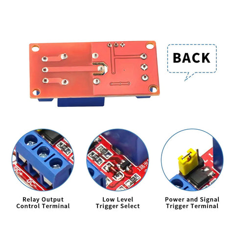 Back view of 8 Pack 5V Relay Module Kit With Optocoupler For Arduino And Microcontrollers with terminal details.