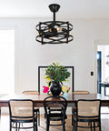 Dining room with Caged Ceiling Fan With Remote Control And Light, Farmhouse Flush Mount Industrial Low Profile Ceiling Fan