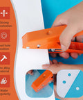 Close-up of Heavy Duty Kickass Hole Punch Pliers For Adjustable Screw Covers And Edge Banding With Precision Limit Drill Bit for leather.