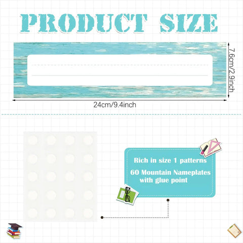 Bulk 60 Sheets Rustic Classroom Name Plates For Desks And Tags Die Cut Flat Nameplates size 24x7.6cm with glue point