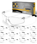 12 Pack Clear Safety Glasses Bulk With Kickass Scratch Resistant Polycarbonate Lenses And Sweet Uv Protection For Heavy Duty Job Sites And Weekend Diy Projects Rock Solid Ansi Z87 Approved, showing multiple pairs.