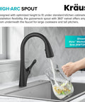 Merlin Transitional Pull-Down Kitchen Faucet With Single Handle Matte Black Finish over sink pouring water into pitcher