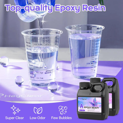 Epoxy Resin Kit With Molds For Newbies 18 Oz Clear Hard Resin Starter Casting Arts And Crafts DIY Gift Set shown with measuring cups