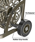 Close-up of Mobile Hose Reel Cart With Wheels Holds Up To 200 Feet Of Five Eighth Inch Hose Heavy Duty Steel Frame With Storage Basket.
