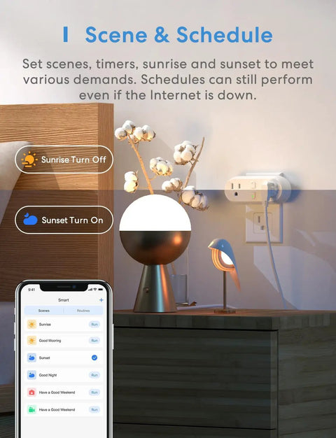 Two In One Smart Plug Set That Works With Alexa Google Home Siri HomeKit SmartThings 15A 2 Pack in modern living room scene