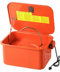 Portable 5 Gallon Steel Parts Washer With Electric Pump, 3.5 Gallon Auto Parts Cleaning Station view with open lid and gooseneck sprayer.