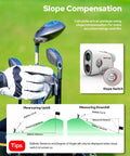 GF2 Golf Rangefinder With Slope And Flag Lock And Vibration 1300 Yards Laser Range Finder 7.5X Magnification 0.3 Yard Accuracy Rechargeable Magnetic Mount Type C Charging Gift For Men And Women showing slope compensation screen