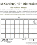 Dimensions of 4x8 Garden Grid showing 44x88 inch irrigation layout for Effortless Garden Irrigation Grid System For Beds That Water Every Plant In Minutes Preassembled And Ready To Use With A Standard Garden Hose USA Made And Built To Last 5 To 10 Times Longer Than Drip In A 44 By 88 Inch Standard Layout