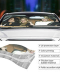 Funny Windshield Sun Shade For Cars Keeps Your Ride Cool Blocks UV Rays Waterproof Polyester With Bubble Aluminum Film showing design.