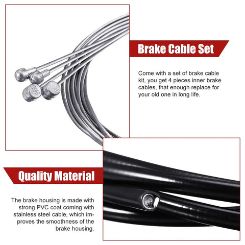 4 Pack Bike Brake Cable Kit For Mountain And Road Bikes, Universal Inner Cables With 2.5 Meter Housing, stainless set