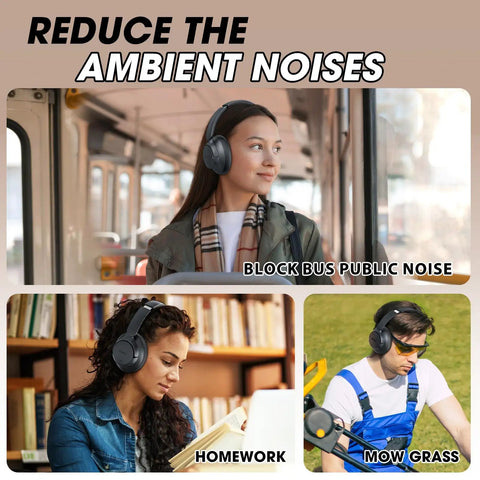 People using Upgraded Hybrid ANC Headphones With Transparent Modes, 70 Hour Playtime, Bluetooth Headphones With Mic, Deep Bass.