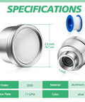 Aluminum Three Quarter Inch Water Nozzle With 2000 Tiny Holes Delivers Gentle Mist And High Flow For Low-Pressure High-Volume Garden Spraying PTFE Tape Ready Fits Standard Hose Ideal For Flowers Plants Greenhouses Nurseries And Container Beds, shown with PTFE tape and specifications.