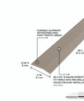 Diagram of 2in x 36in pewter aluminum carpet trim with pre-drilled holes, includes screw nails for easy install, durable for high traffic.